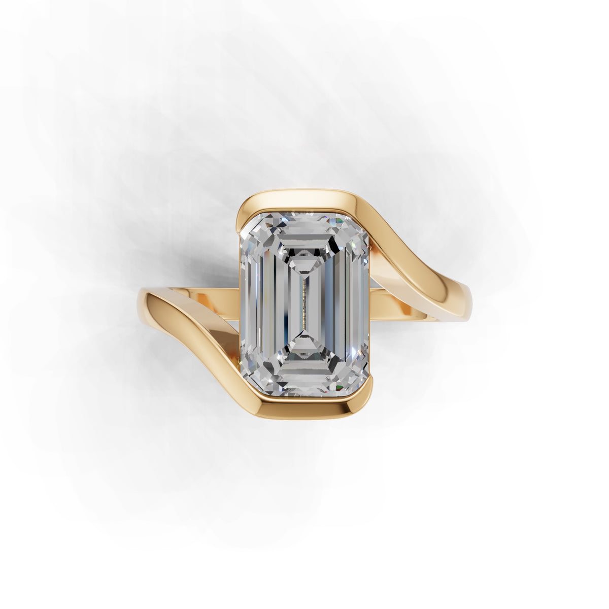 3 ct Emerald Bypass Ring, IGI Certified Lab Grown Diamond, Semi Bezel Solitaire 3ct Yellow Gold