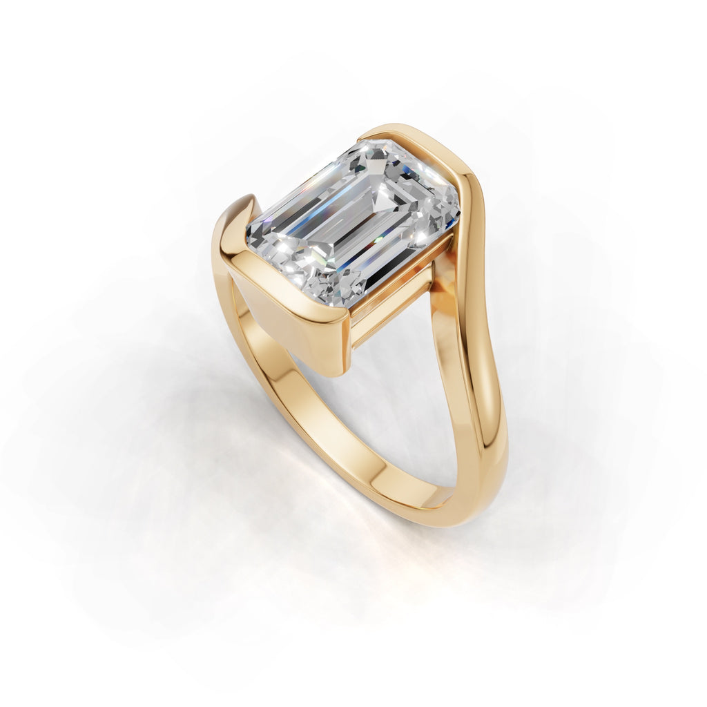 3 ct Emerald Bypass Ring, IGI Certified Lab Grown Diamond, Semi Bezel Solitaire 3ct Yellow Gold