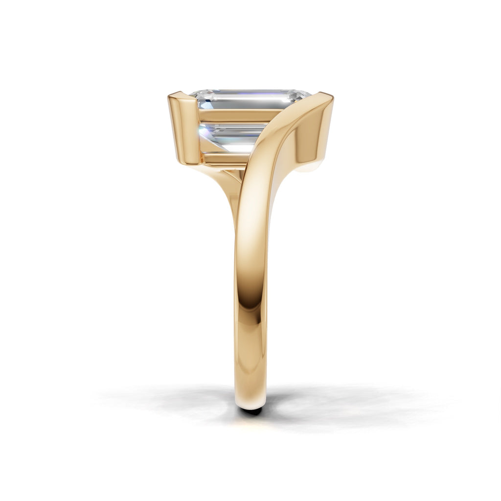 3 ct Emerald Bypass Ring, IGI Certified Lab Grown Diamond, Semi Bezel Solitaire 3ct Yellow Gold