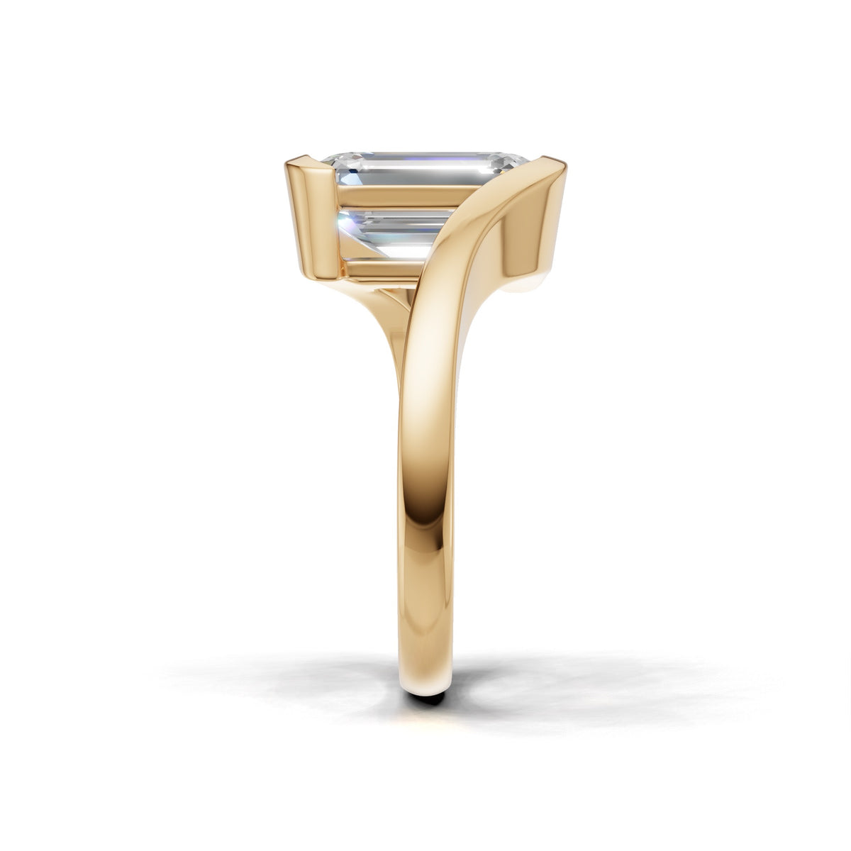 3 ct Emerald Bypass Ring, IGI Certified Lab Grown Diamond, Semi Bezel Solitaire 3ct Yellow Gold