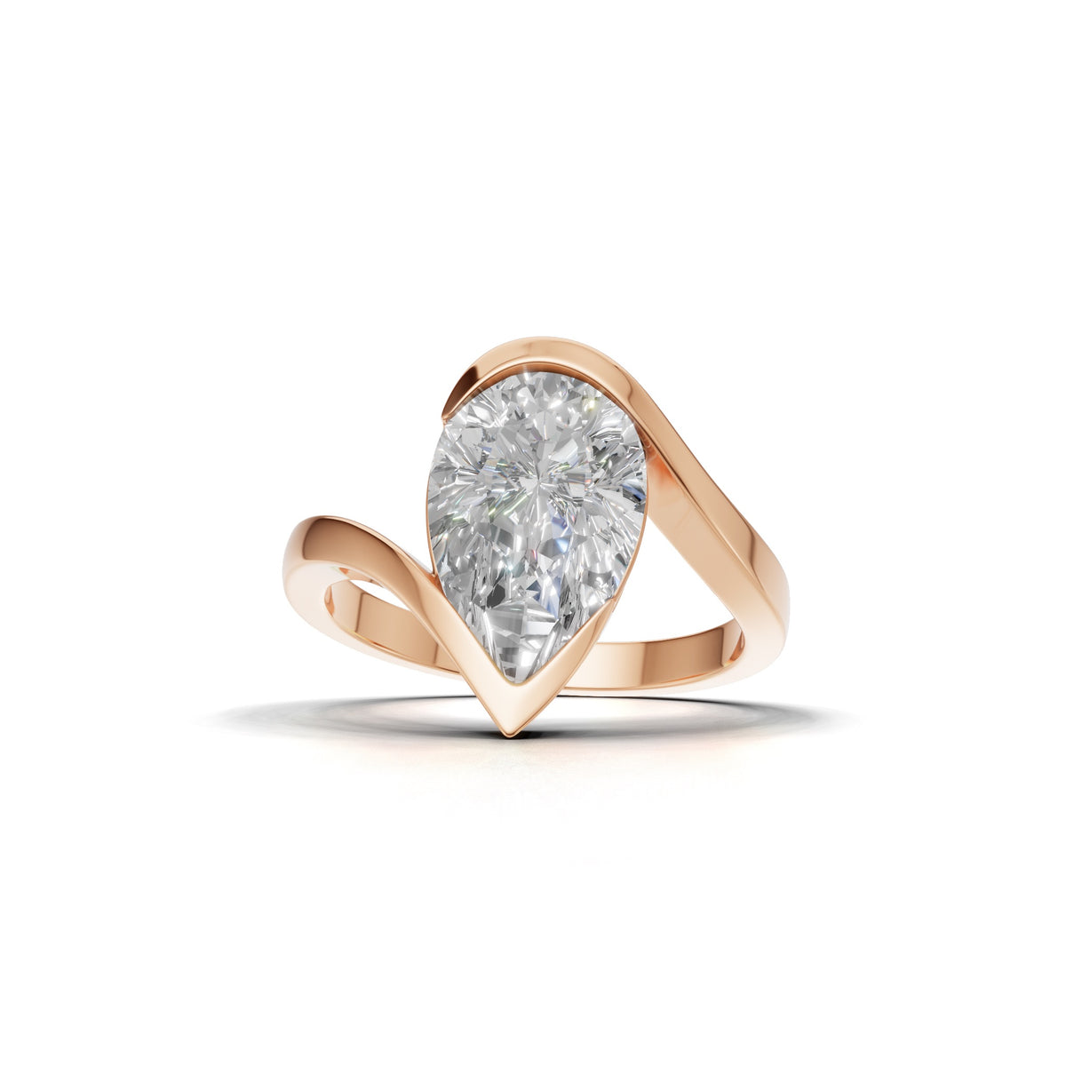 3 ct Pear Bypass Ring, IGI Certified Lab Grown Diamond, Semi Bezel Solitaire 3ct Rose Gold