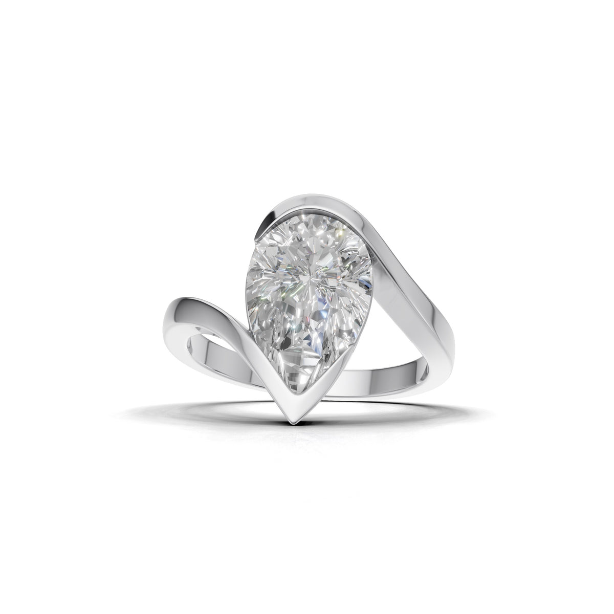 3 ct Pear Bypass Ring, IGI Certified Lab Grown Diamond, Semi Bezel Solitaire 3ct White Gold