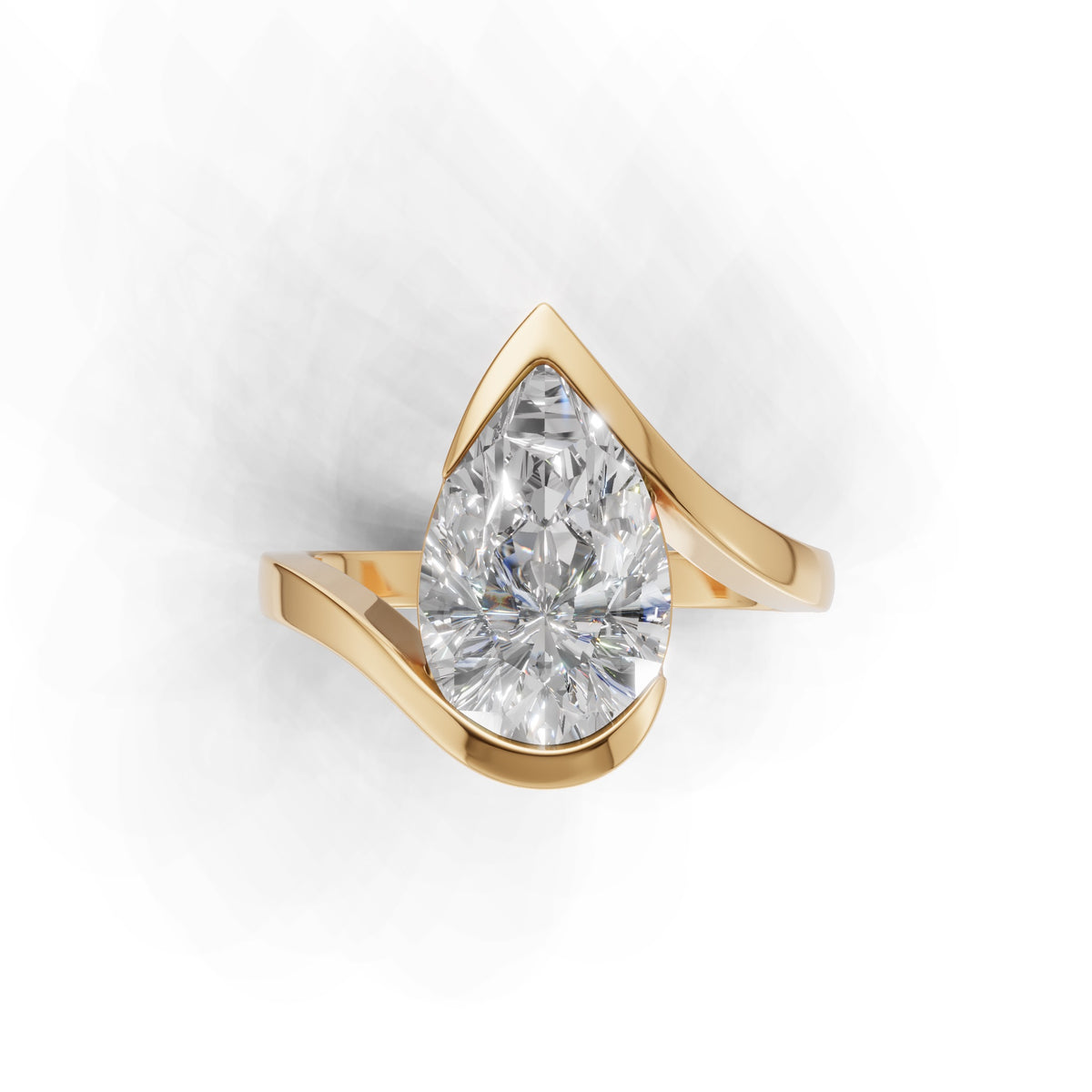 3 ct Pear Bypass Ring, IGI Certified Lab Grown Diamond, Semi Bezel Solitaire 3ct Yellow Gold