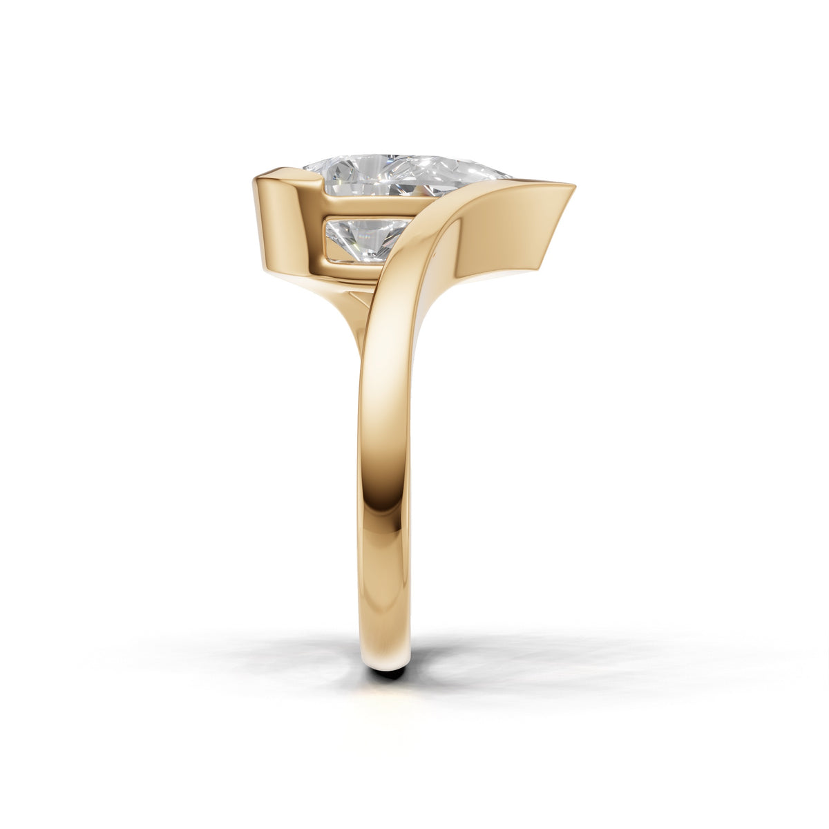 3 ct Pear Bypass Ring, IGI Certified Lab Grown Diamond, Semi Bezel Solitaire 3ct Yellow Gold