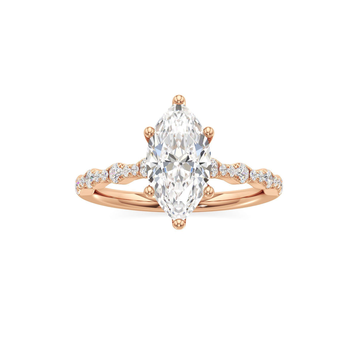 2 ct East-West Lab diamond Ring, IGI Certified Lab Grown Diamond, Scalloped Pavé Solitaire 2ct Rose Gold Marquise