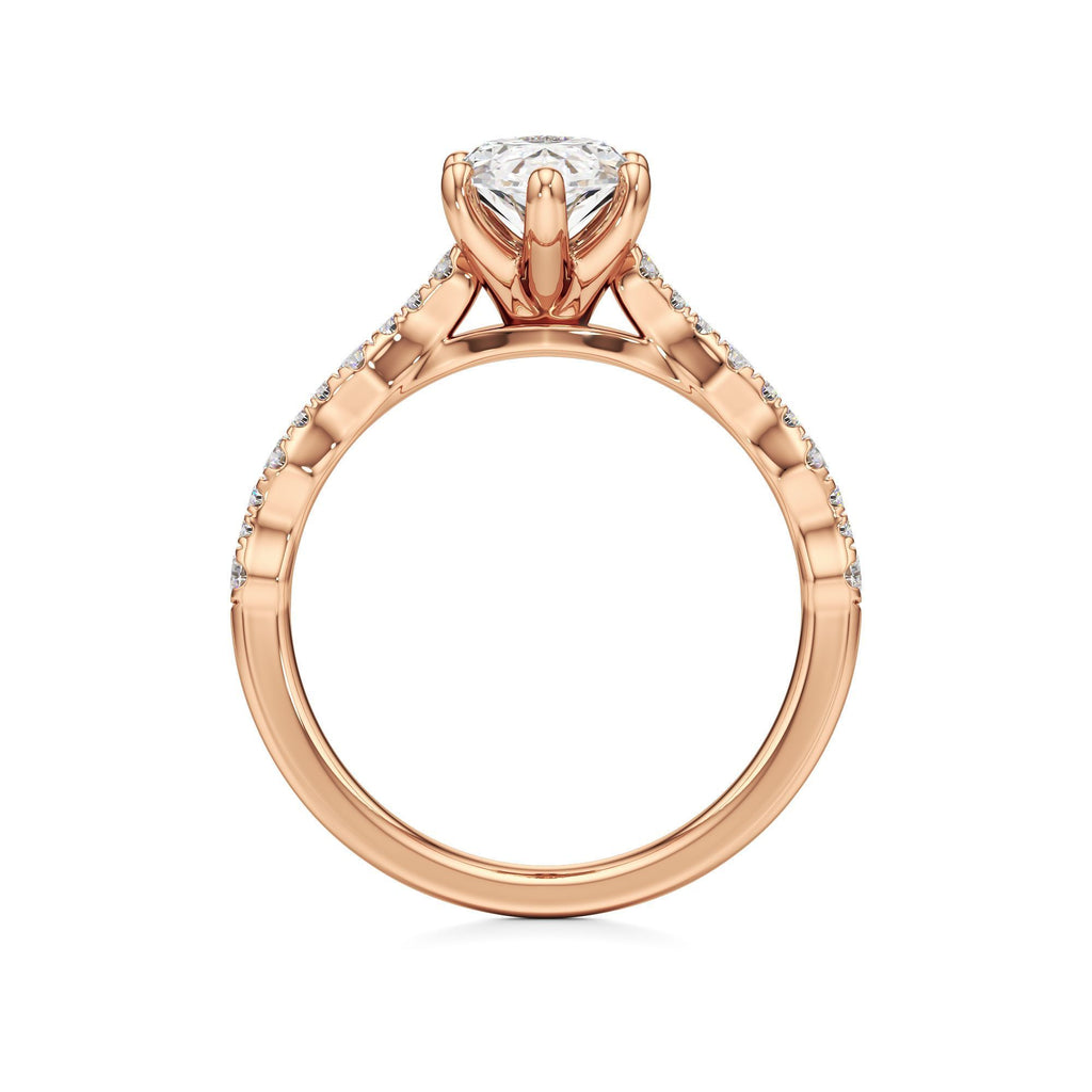 2 ct East-West Lab diamond Ring, IGI Certified Lab Grown Diamond, Scalloped Pavé Solitaire 2ct Rose Gold Marquise