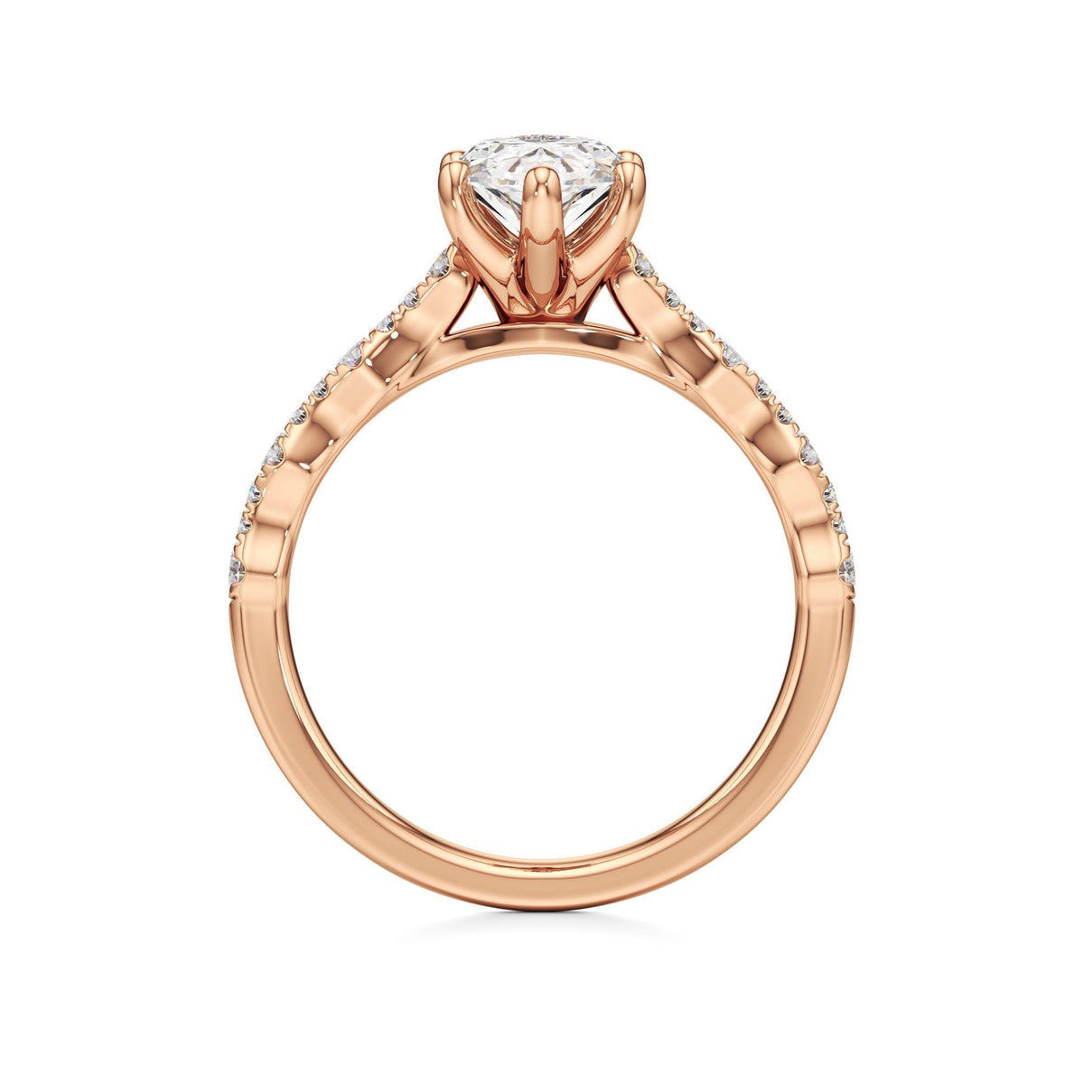 2 ct East-West Lab diamond Ring, IGI Certified Lab Grown Diamond, Scalloped Pavé Solitaire 2ct Rose Gold Marquise