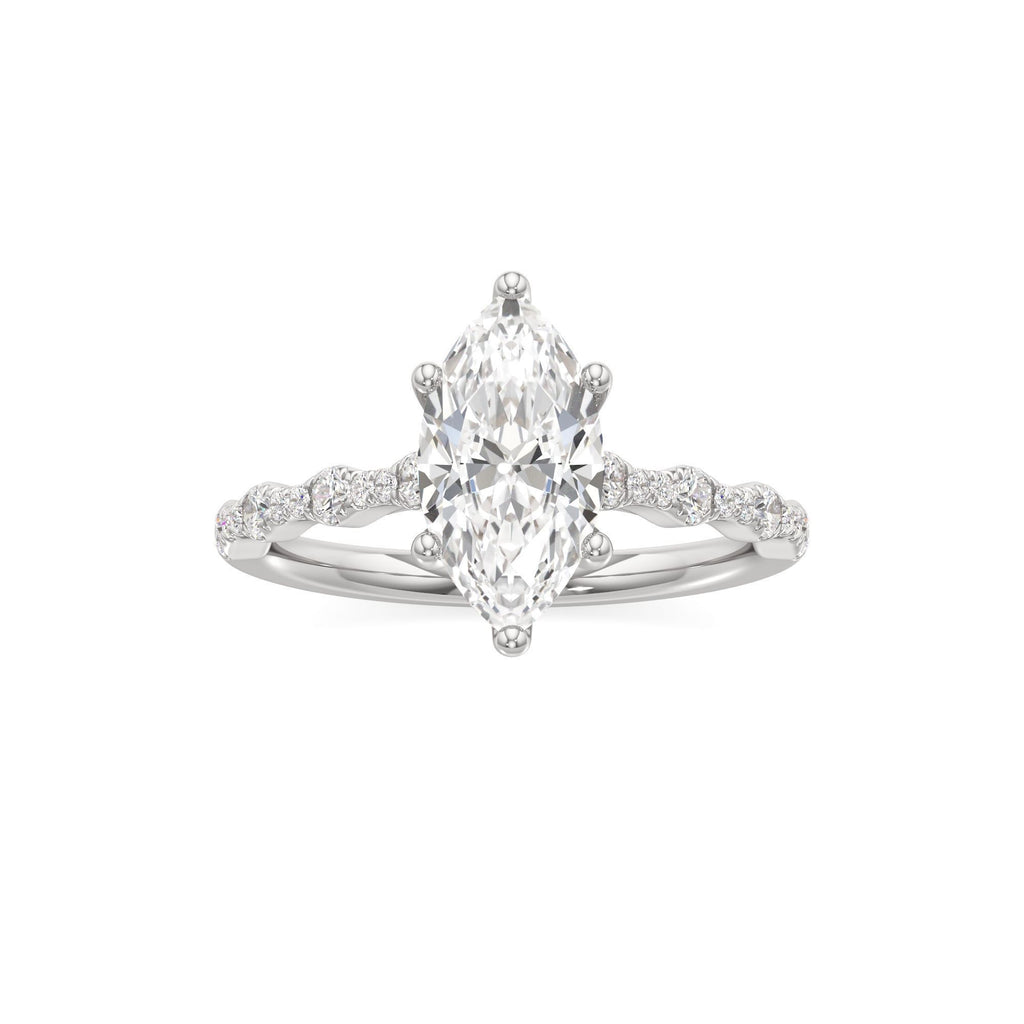 2 ct East-West Lab diamond Ring, IGI Certified Lab Grown Diamond, Scalloped Pavé Solitaire 2ct White Gold Marquise