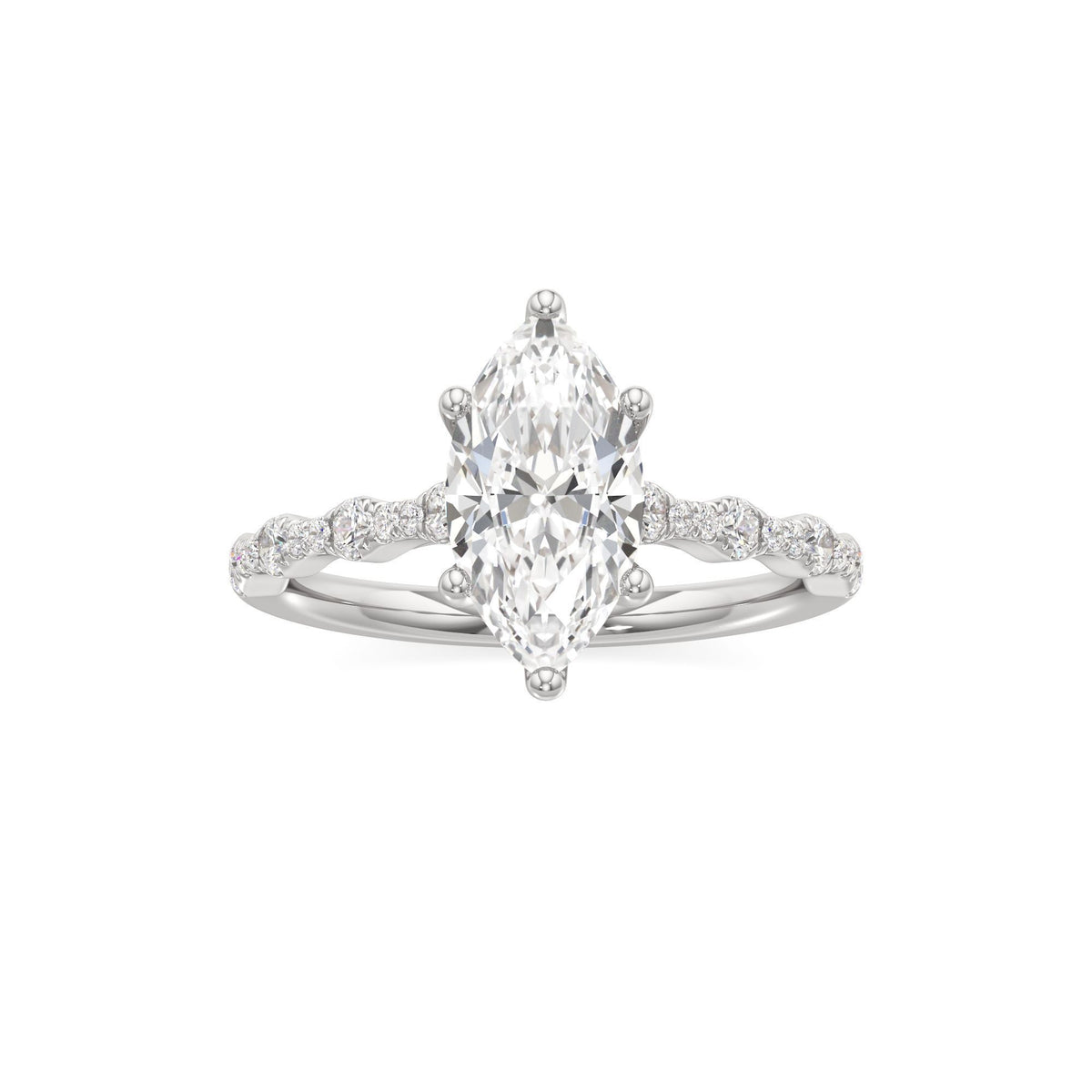 2 ct East-West Lab diamond Ring, IGI Certified Lab Grown Diamond, Scalloped Pavé Solitaire 2ct White Gold Marquise