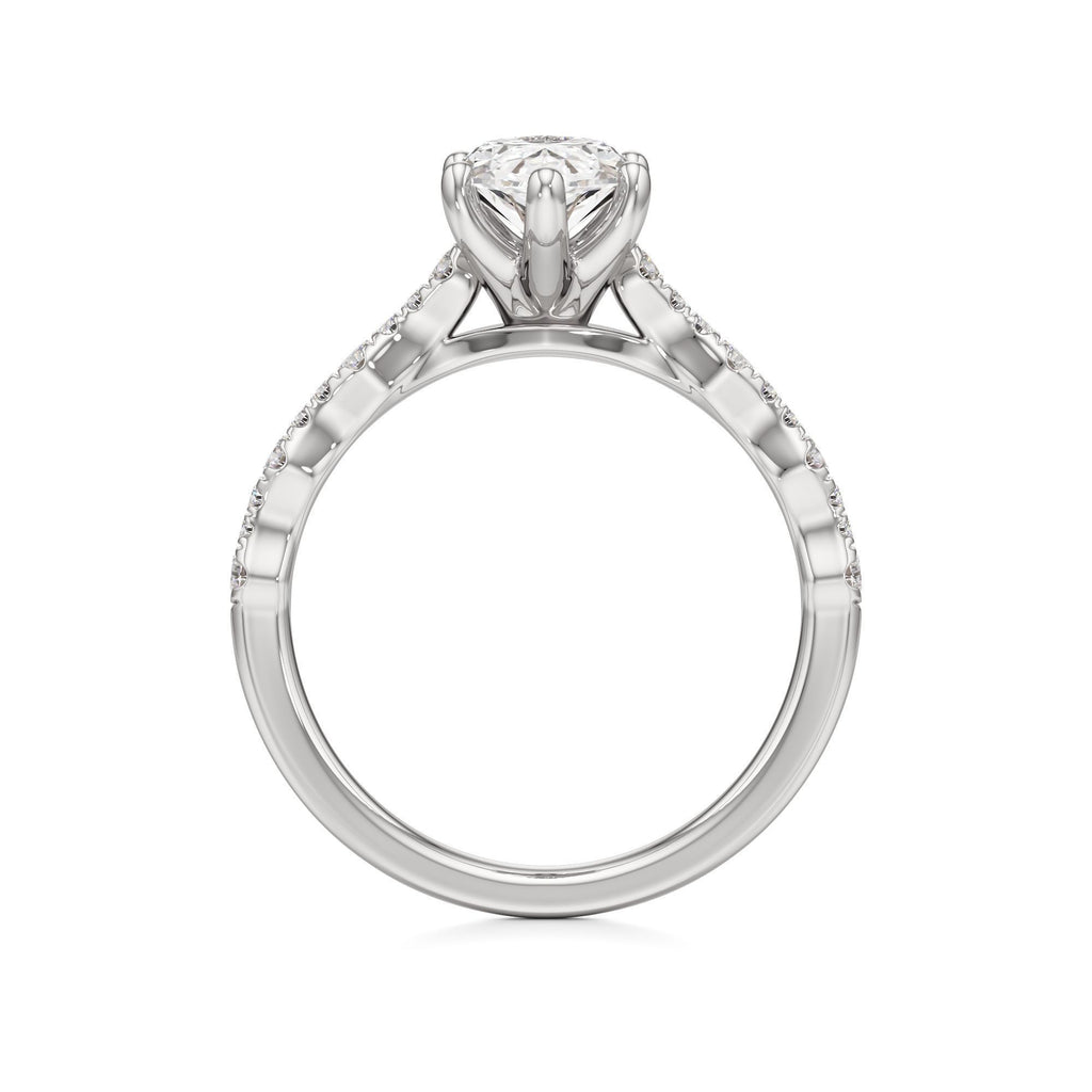 2 ct East-West Lab diamond Ring, IGI Certified Lab Grown Diamond, Scalloped Pavé Solitaire 2ct White Gold Marquise