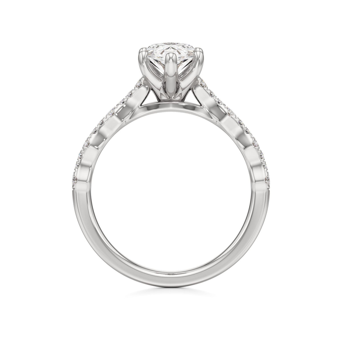2 ct East-West Lab diamond Ring, IGI Certified Lab Grown Diamond, Scalloped Pavé Solitaire 2ct White Gold Marquise