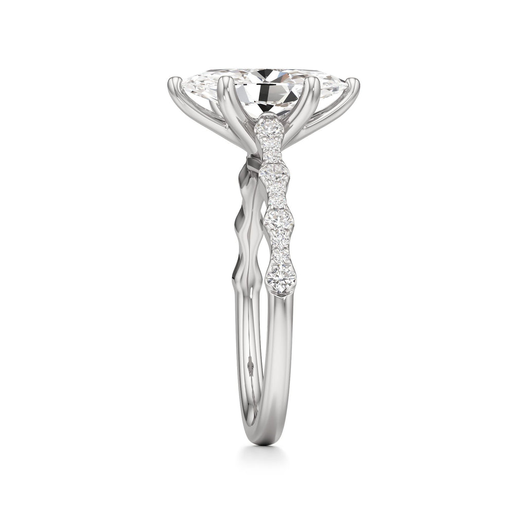 2 ct East-West Lab diamond Ring, IGI Certified Lab Grown Diamond, Scalloped Pavé Solitaire 2ct White Gold Marquise