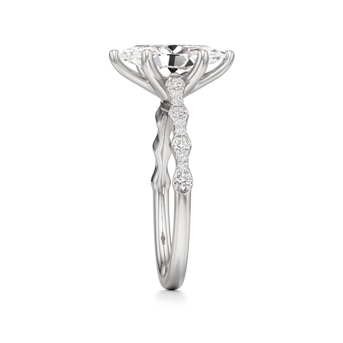 2 ct East-West Lab diamond Ring, IGI Certified Lab Grown Diamond, Scalloped Pavé Solitaire 2ct White Gold Marquise