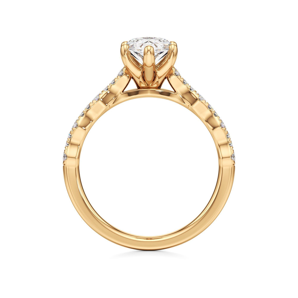 2 ct East-West Lab diamond Ring, IGI Certified Lab Grown Diamond, Scalloped Pavé Solitaire 2ct Yellow Gold Marquise