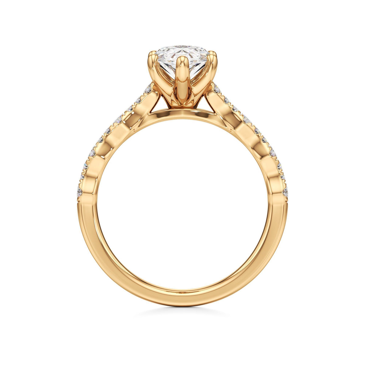2 ct East-West Lab diamond Ring, IGI Certified Lab Grown Diamond, Scalloped Pavé Solitaire 2ct Yellow Gold Marquise