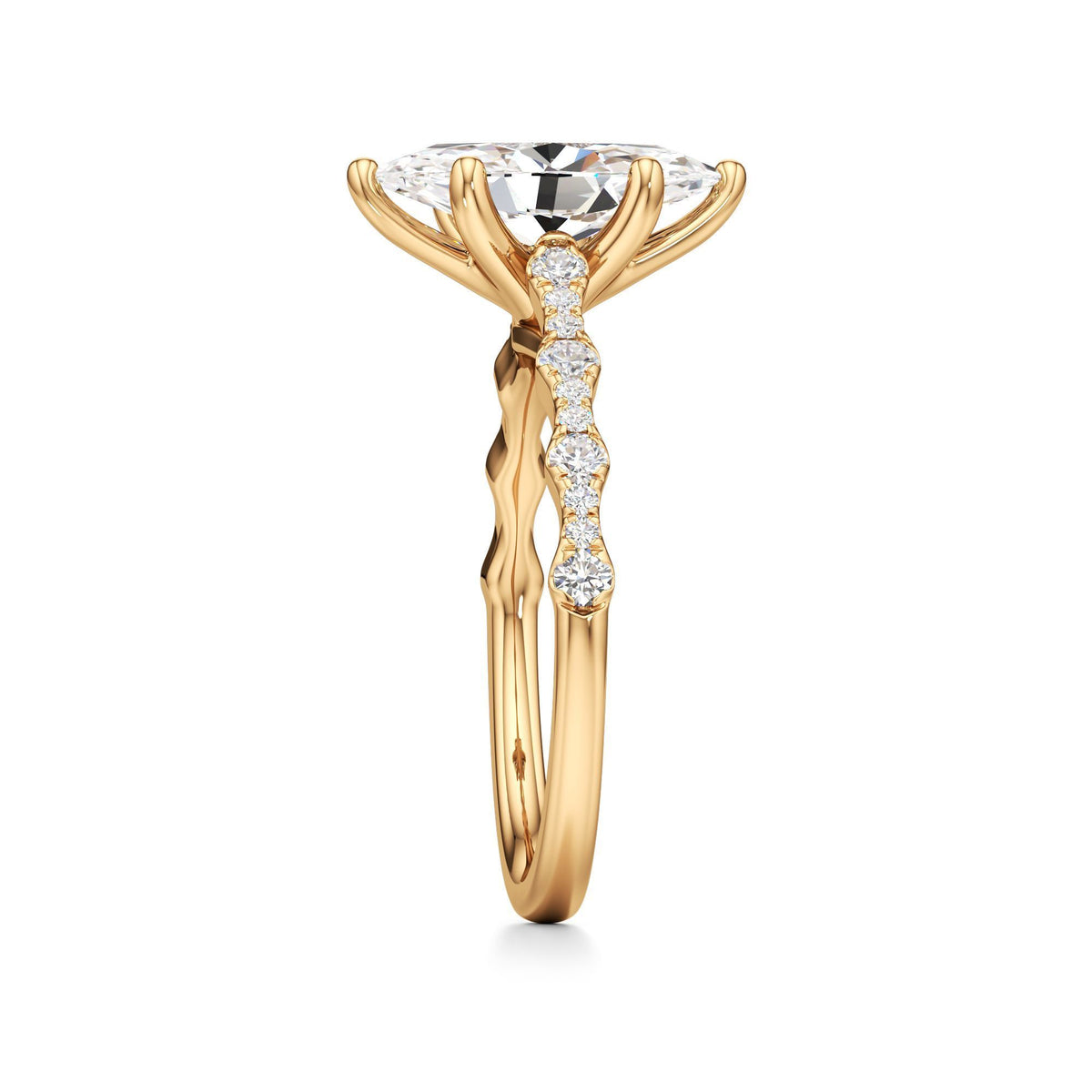 2 ct East-West Lab diamond Ring, IGI Certified Lab Grown Diamond, Scalloped Pavé Solitaire 2ct Yellow Gold Marquise