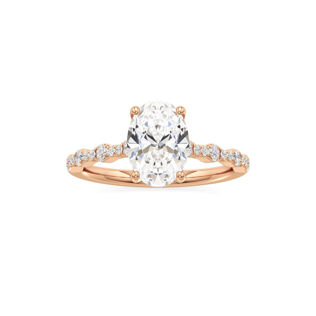 2 ct East-West Lab diamond Ring, IGI Certified Lab Grown Diamond, Scalloped Pavé Solitaire 2ct Rose Gold Oval