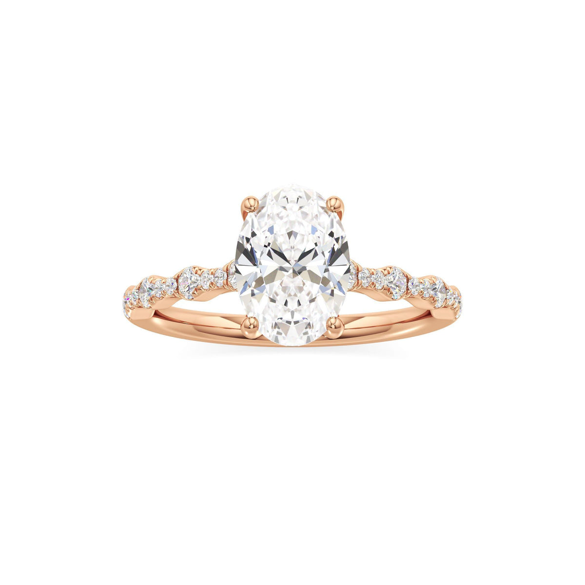 2 ct East-West Lab diamond Ring, IGI Certified Lab Grown Diamond, Scalloped Pavé Solitaire 2ct Rose Gold Oval