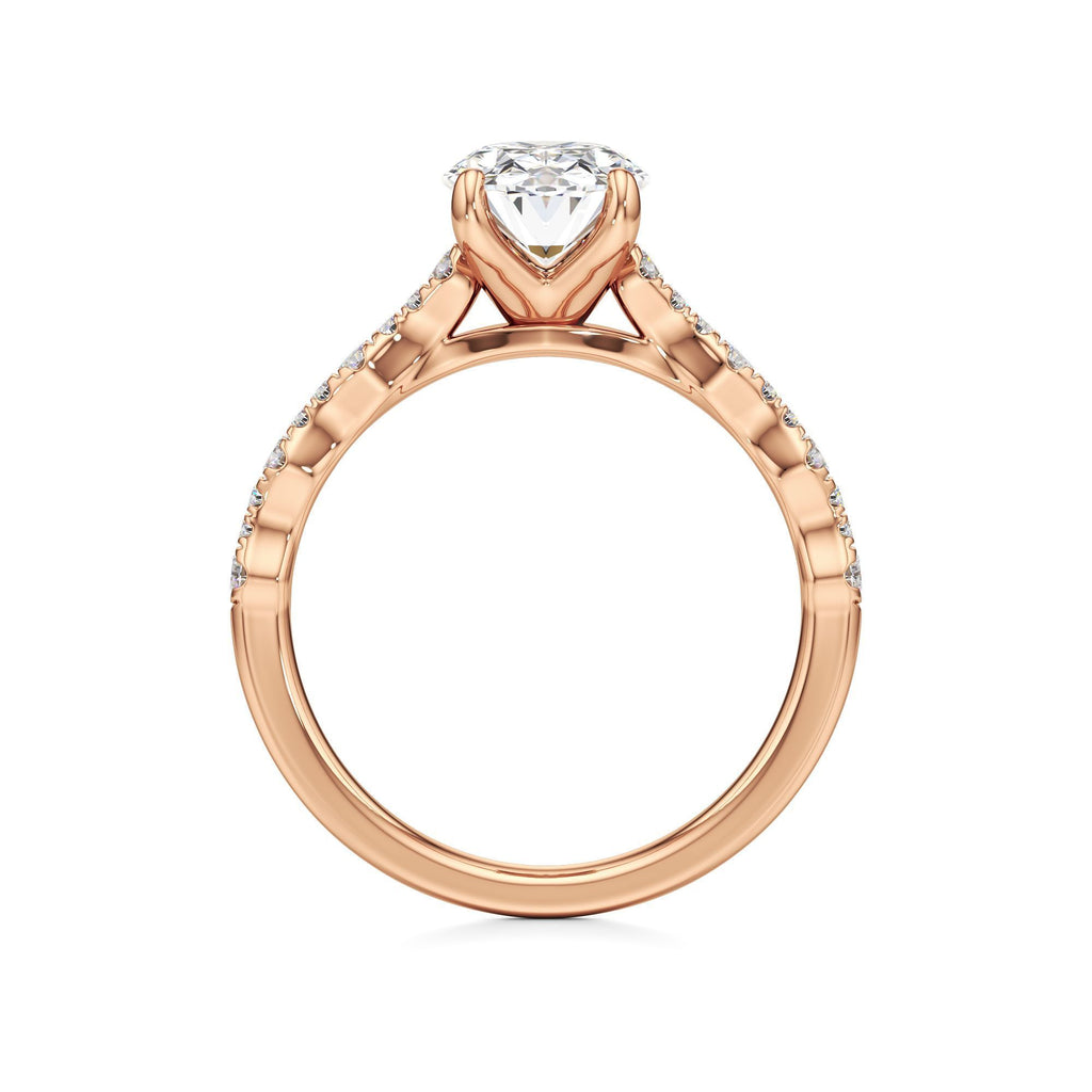 2 ct East-West Lab diamond Ring, IGI Certified Lab Grown Diamond, Scalloped Pavé Solitaire 2ct Rose Gold Oval
