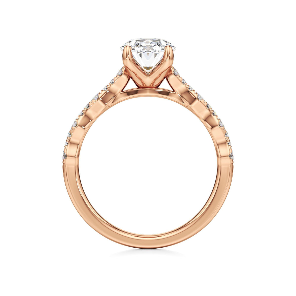 2 ct East-West Lab diamond Ring, IGI Certified Lab Grown Diamond, Scalloped Pavé Solitaire 2ct Rose Gold Oval
