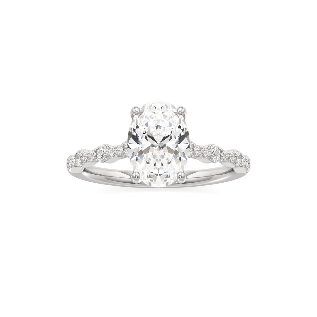 2 ct East-West Lab diamond Ring, IGI Certified Lab Grown Diamond, Scalloped Pavé Solitaire 2ct White Gold Oval