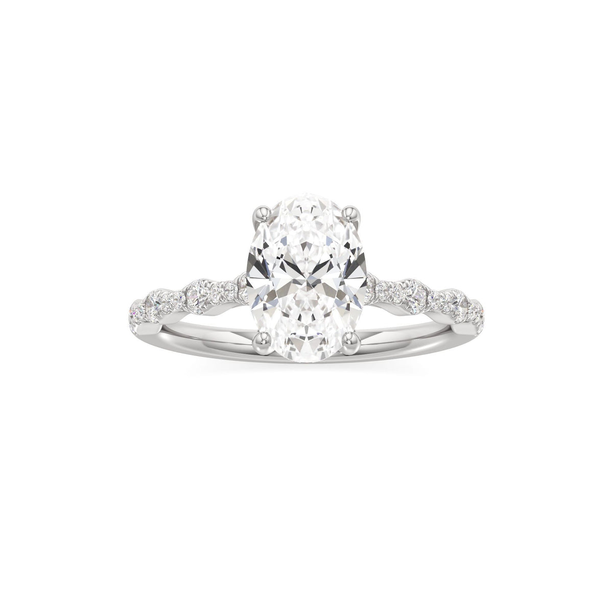 2 ct East-West Lab diamond Ring, IGI Certified Lab Grown Diamond, Scalloped Pavé Solitaire 2ct White Gold Oval