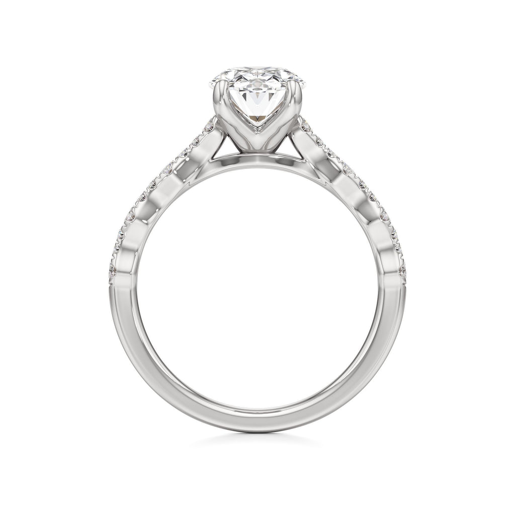 2 ct East-West Lab diamond Ring, IGI Certified Lab Grown Diamond, Scalloped Pavé Solitaire 2ct White Gold Oval