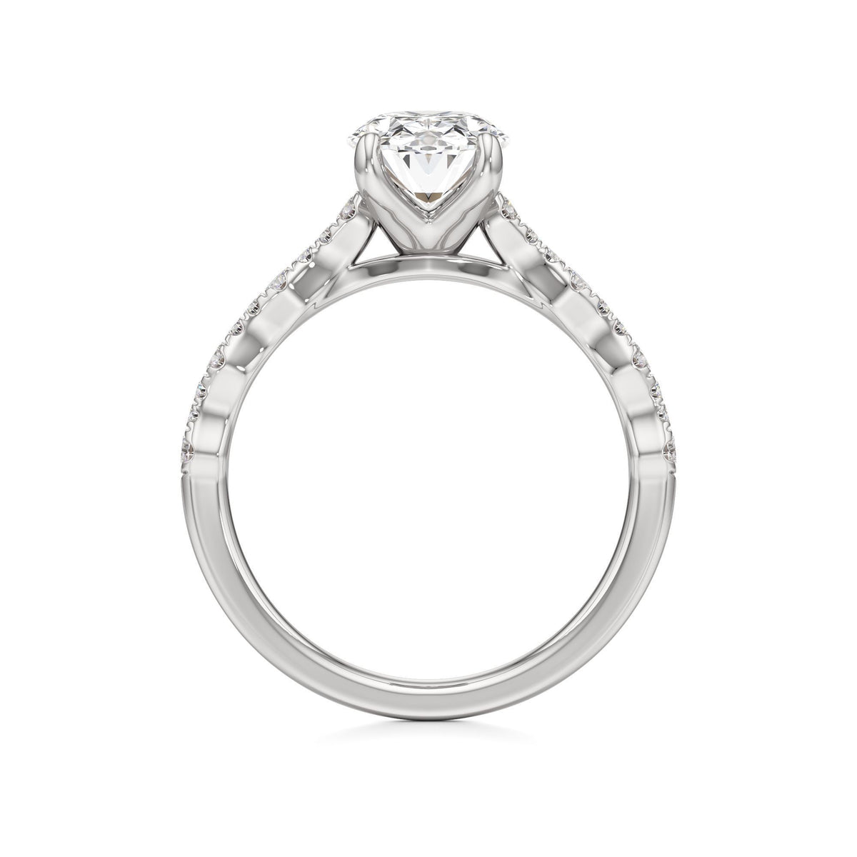 2 ct East-West Lab diamond Ring, IGI Certified Lab Grown Diamond, Scalloped Pavé Solitaire 2ct White Gold Oval