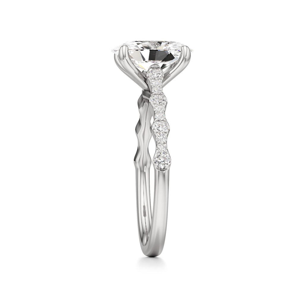 2 ct East-West Lab diamond Ring, IGI Certified Lab Grown Diamond, Scalloped Pavé Solitaire 2ct White Gold Oval
