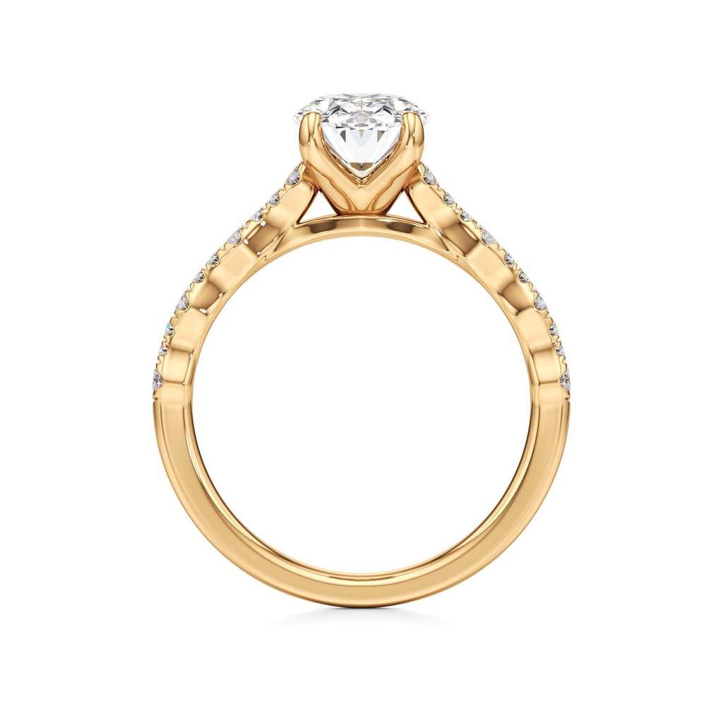 2 ct East-West Lab diamond Ring, IGI Certified Lab Grown Diamond, Scalloped Pavé Solitaire 2ct Yellow Gold Oval
