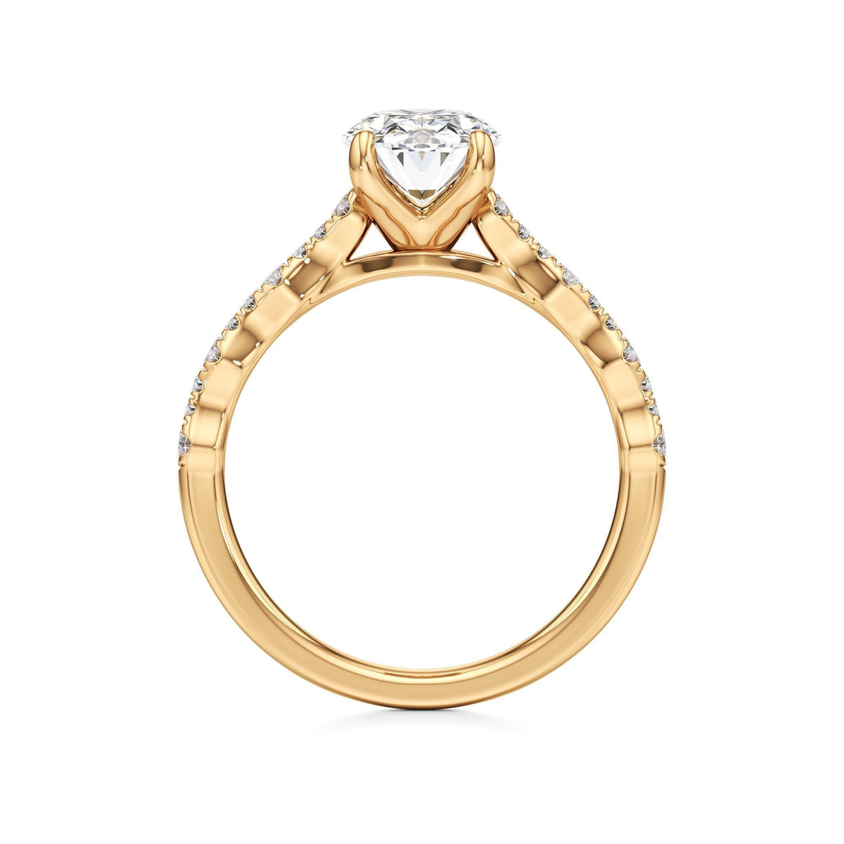 2 ct East-West Lab diamond Ring, IGI Certified Lab Grown Diamond, Scalloped Pavé Solitaire 2ct Yellow Gold Oval