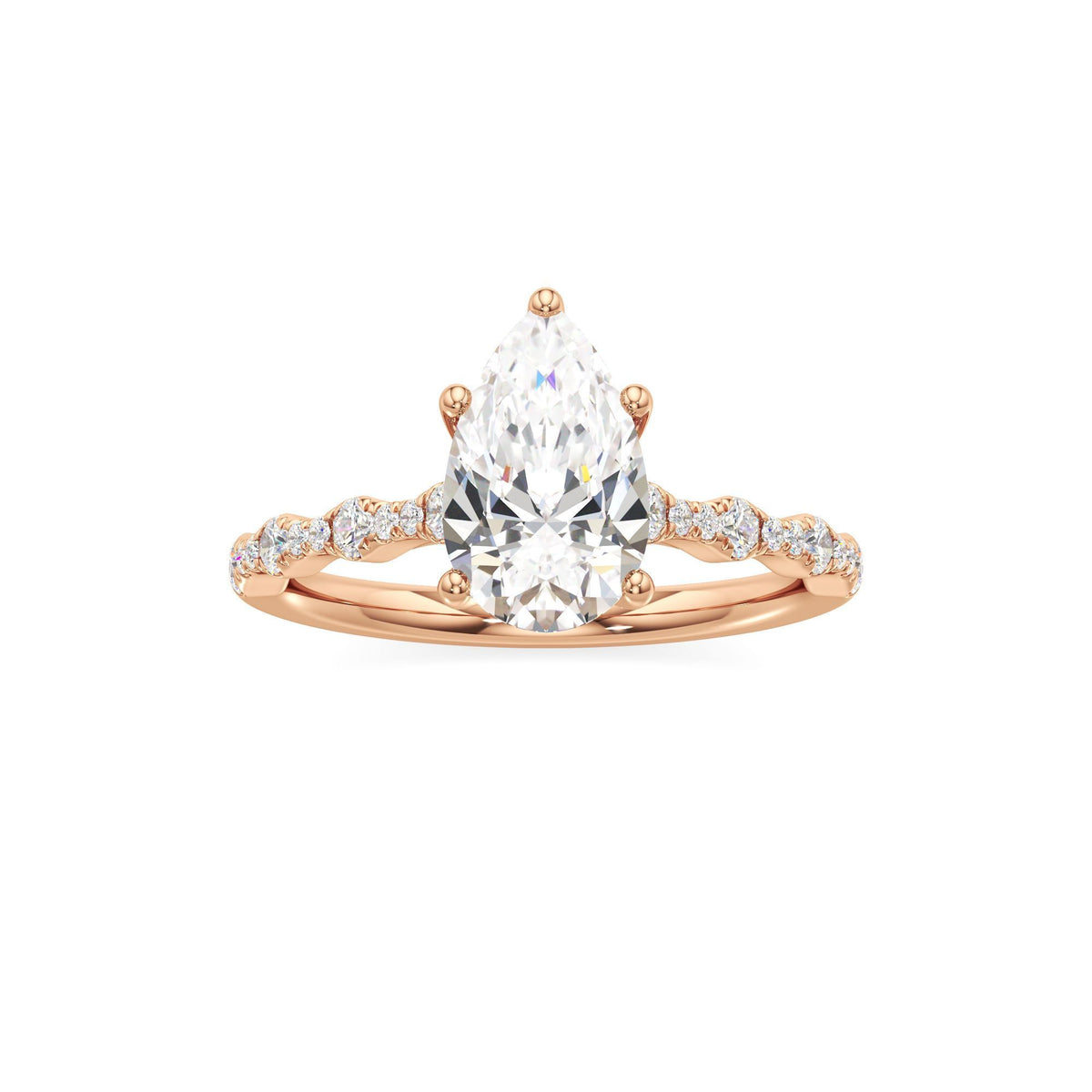 2 ct East-West Lab diamond Ring, IGI Certified Lab Grown Diamond, Scalloped Pavé Solitaire 2ct Rose Gold Pear