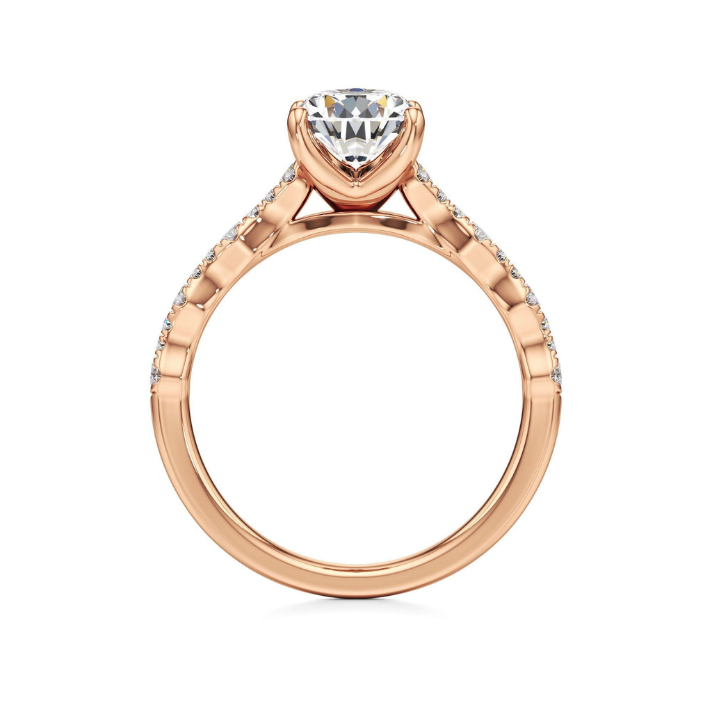 2 ct East-West Lab diamond Ring, IGI Certified Lab Grown Diamond, Scalloped Pavé Solitaire 2ct Rose Gold Pear