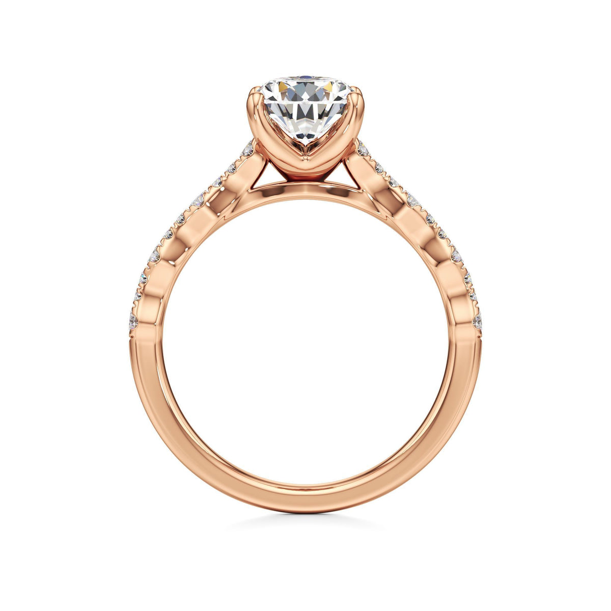 2 ct East-West Lab diamond Ring, IGI Certified Lab Grown Diamond, Scalloped Pavé Solitaire 2ct Rose Gold Pear
