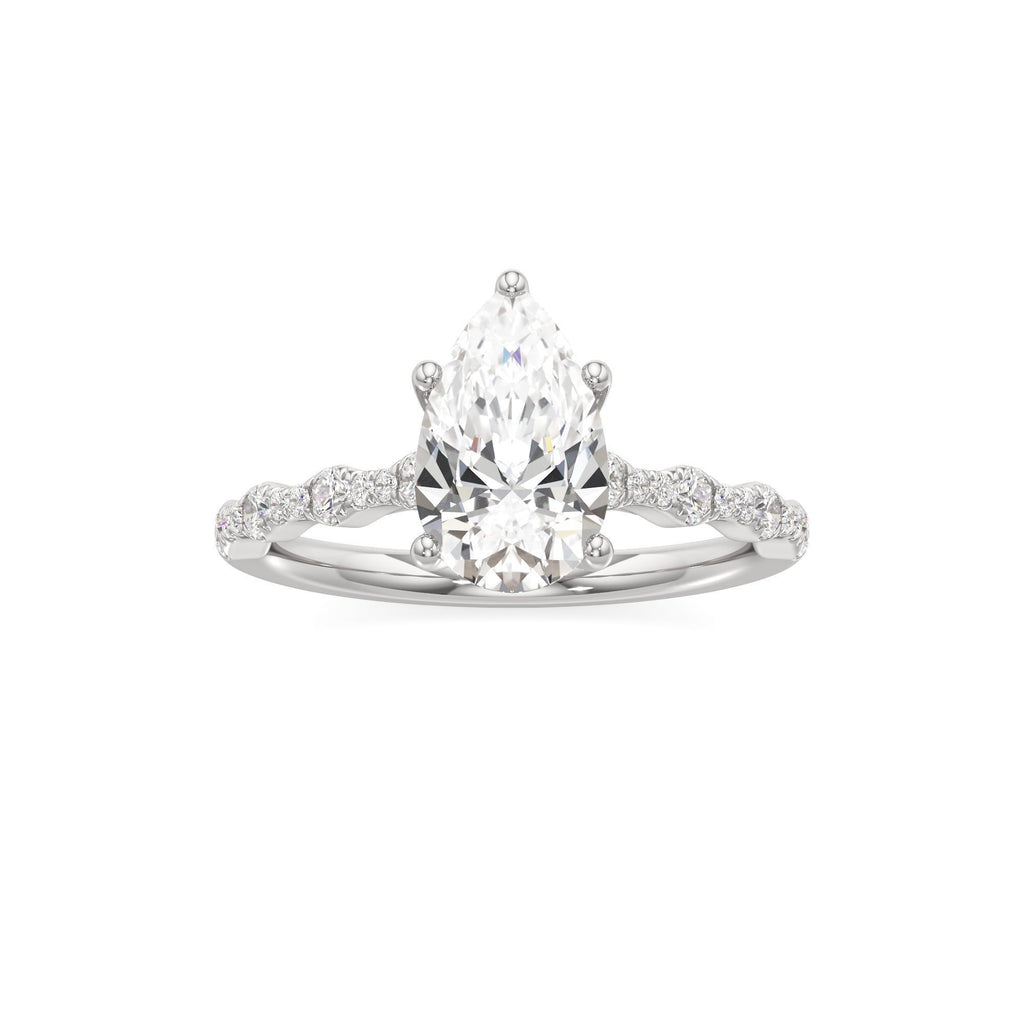 2 ct East-West Lab diamond Ring, IGI Certified Lab Grown Diamond, Scalloped Pavé Solitaire 2ct White Gold Pear