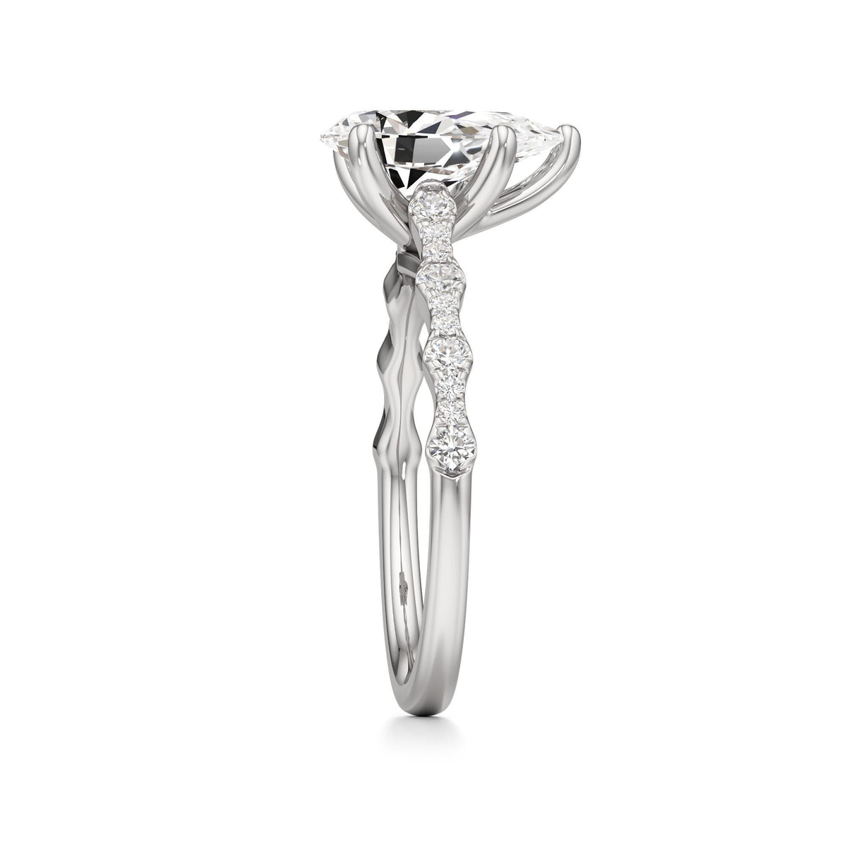 2 ct East-West Lab diamond Ring, IGI Certified Lab Grown Diamond, Scalloped Pavé Solitaire 2ct White Gold Pear