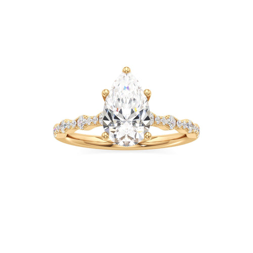 2 ct East-West Lab diamond Ring, IGI Certified Lab Grown Diamond, Scalloped Pavé Solitaire 2ct Yellow Gold Pear