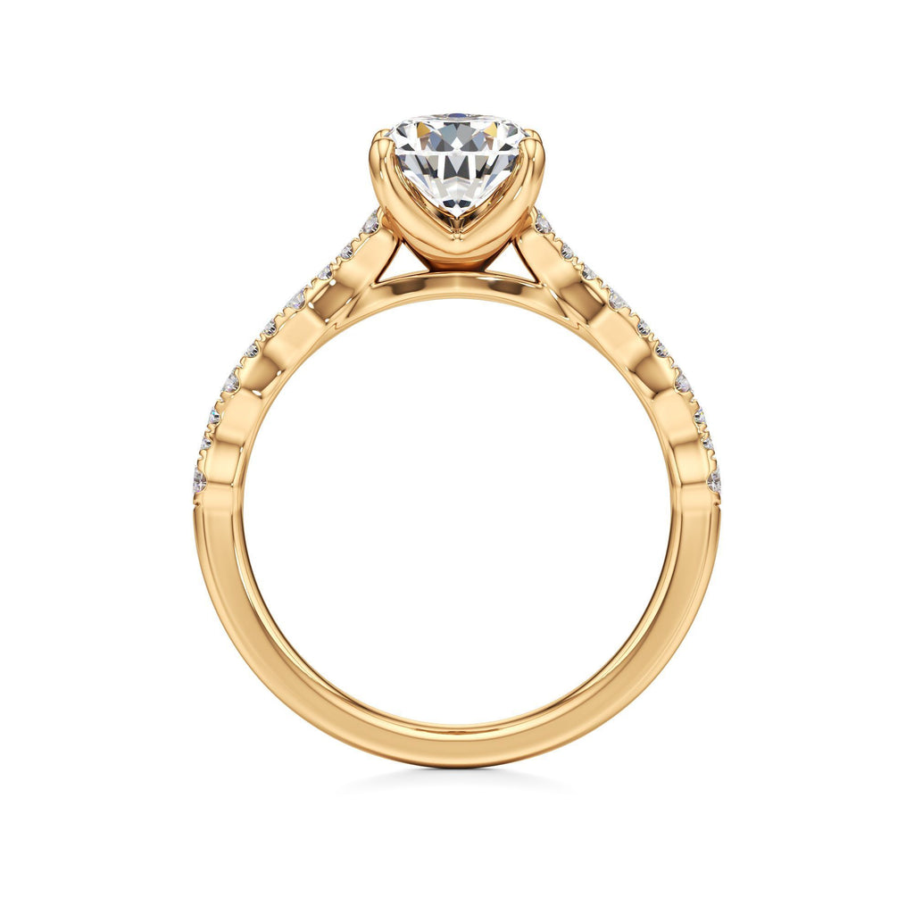 2 ct East-West Lab diamond Ring, IGI Certified Lab Grown Diamond, Scalloped Pavé Solitaire 2ct Yellow Gold Pear
