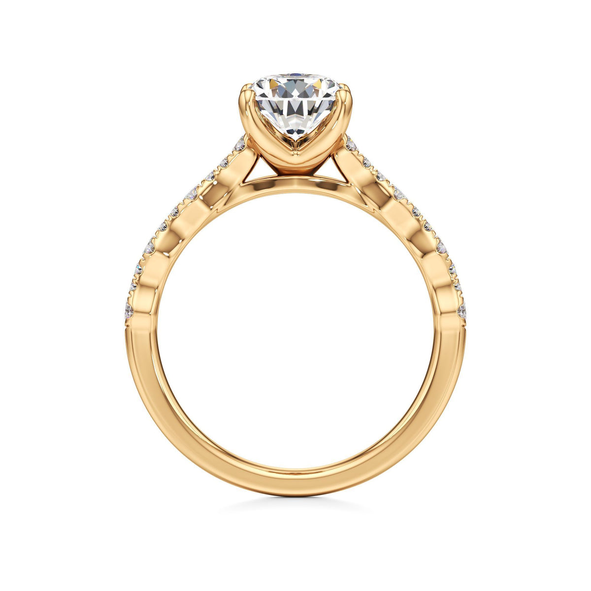 2 ct East-West Lab diamond Ring, IGI Certified Lab Grown Diamond, Scalloped Pavé Solitaire 2ct Yellow Gold Pear