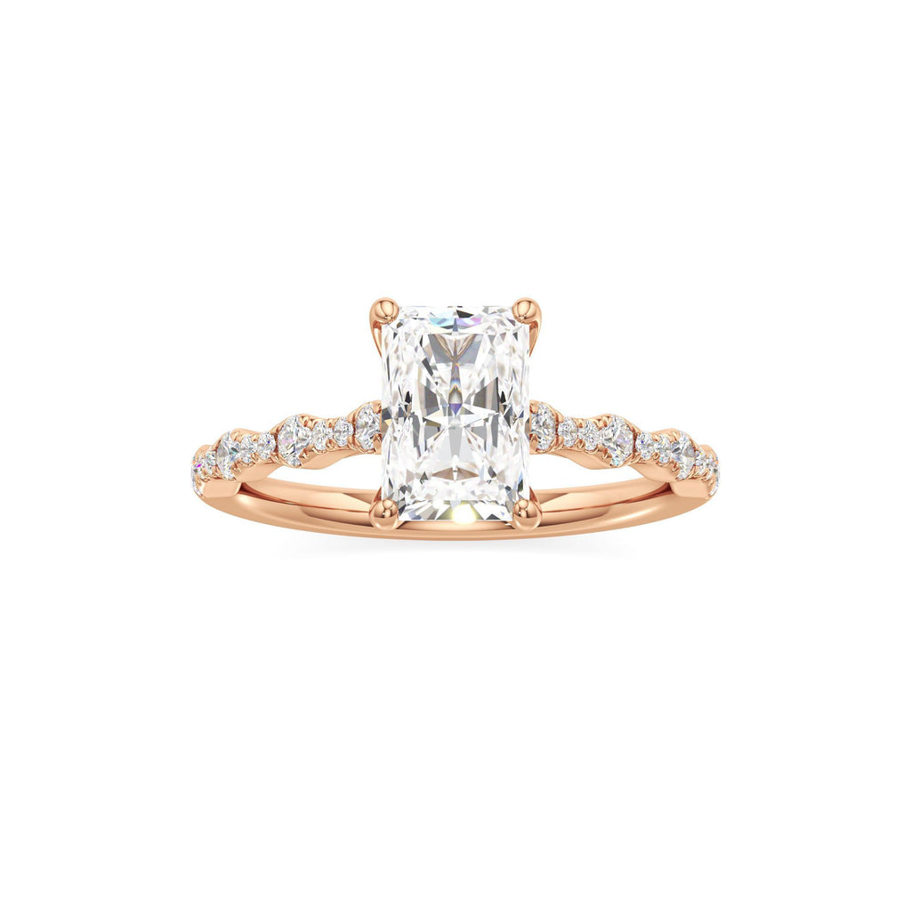 2 ct East-West Lab diamond Ring, IGI Certified Lab Grown Diamond, Scalloped Pavé Solitaire 2ct Rose Gold Radiant