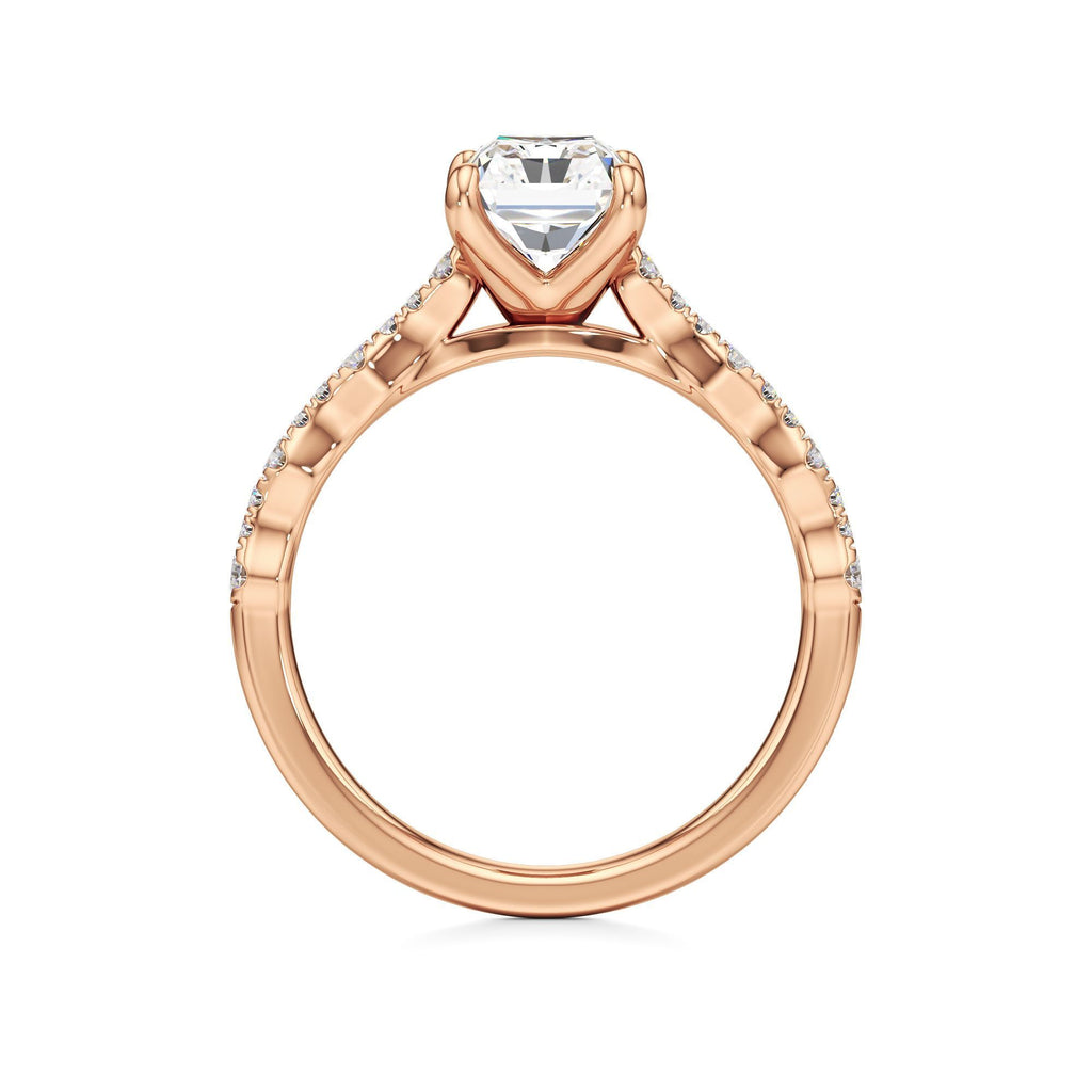 2 ct East-West Lab diamond Ring, IGI Certified Lab Grown Diamond, Scalloped Pavé Solitaire 2ct Rose Gold Radiant