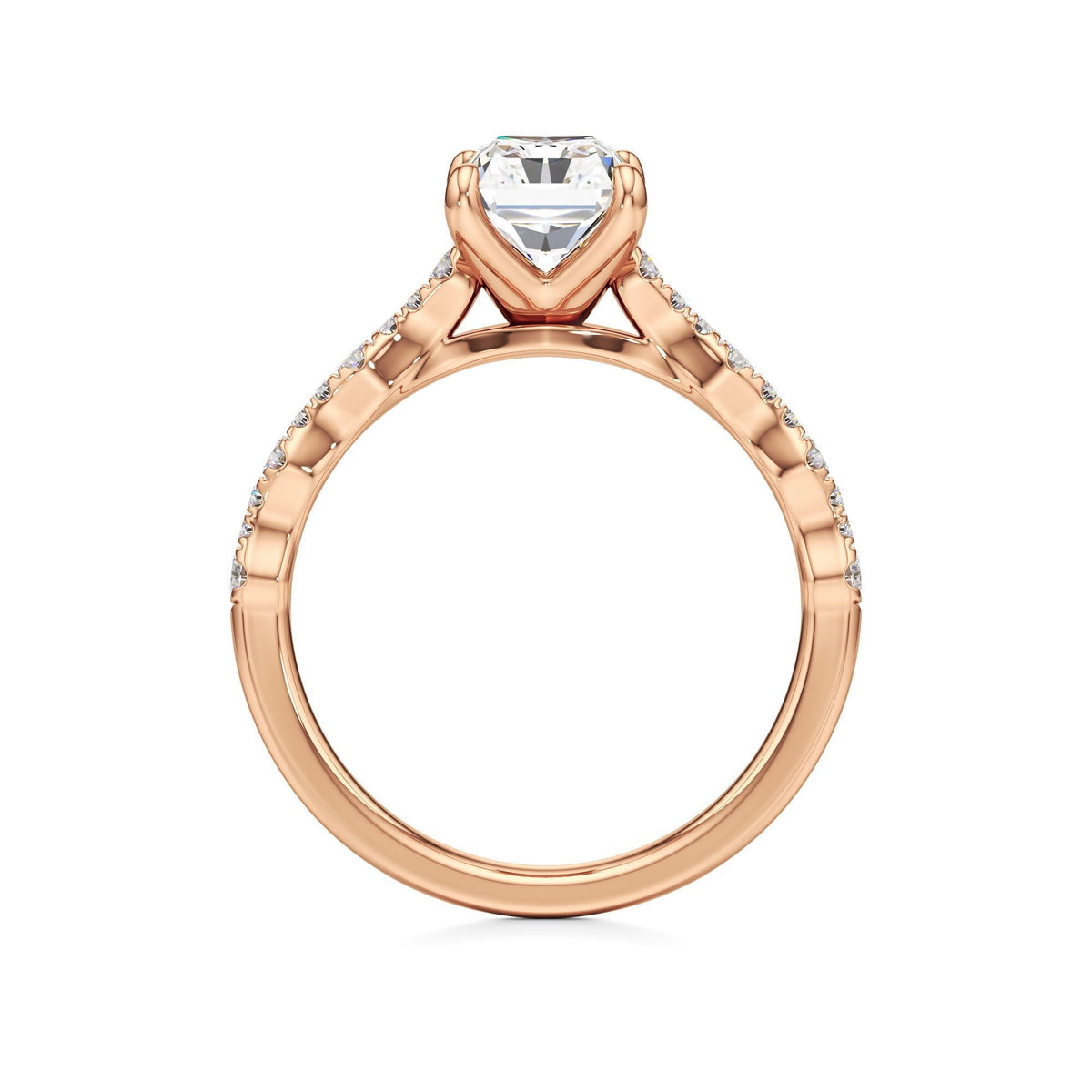 2 ct East-West Lab diamond Ring, IGI Certified Lab Grown Diamond, Scalloped Pavé Solitaire 2ct Rose Gold Radiant