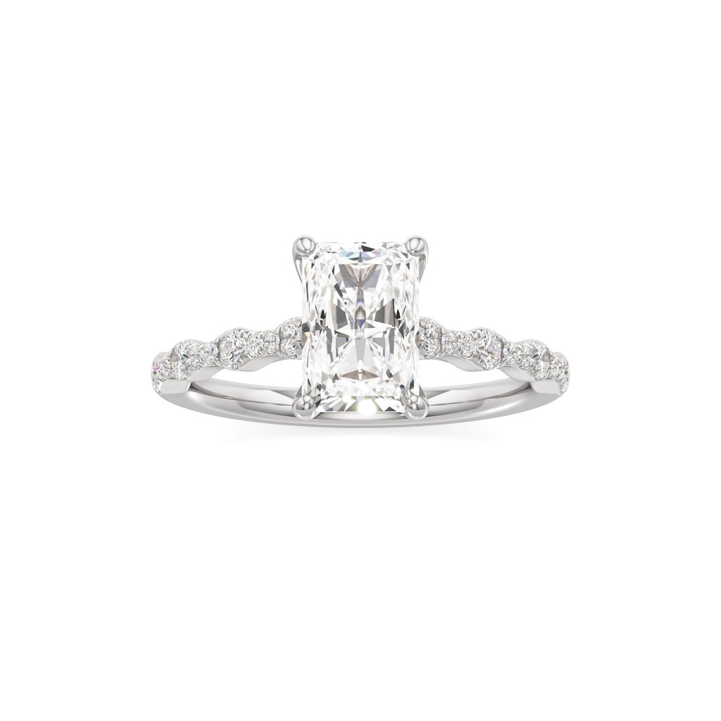 2 ct East-West Lab diamond Ring, IGI Certified Lab Grown Diamond, Scalloped Pavé Solitaire 2ct White Gold Radiant