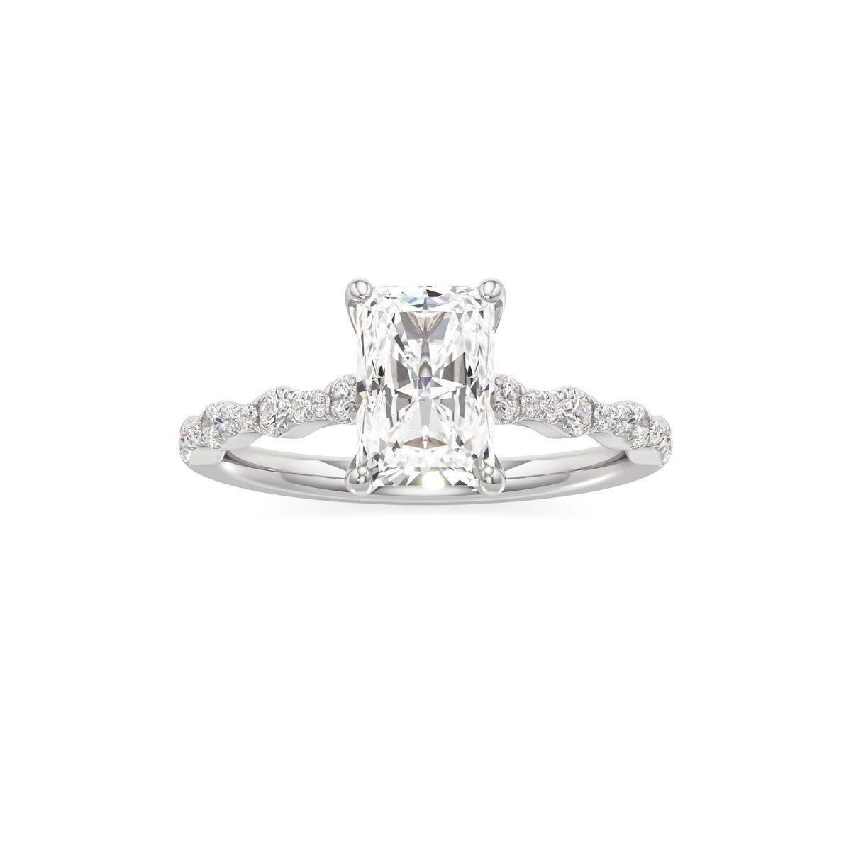 2 ct East-West Lab diamond Ring, IGI Certified Lab Grown Diamond, Scalloped Pavé Solitaire 2ct White Gold Radiant