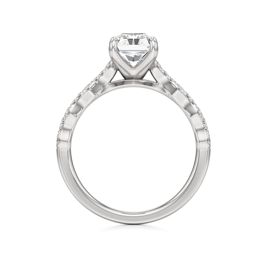 2 ct East-West Lab diamond Ring, IGI Certified Lab Grown Diamond, Scalloped Pavé Solitaire 2ct White Gold Radiant