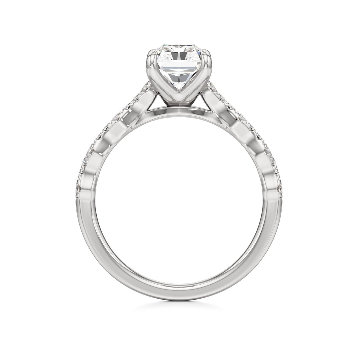 2 ct East-West Lab diamond Ring, IGI Certified Lab Grown Diamond, Scalloped Pavé Solitaire 2ct White Gold Radiant