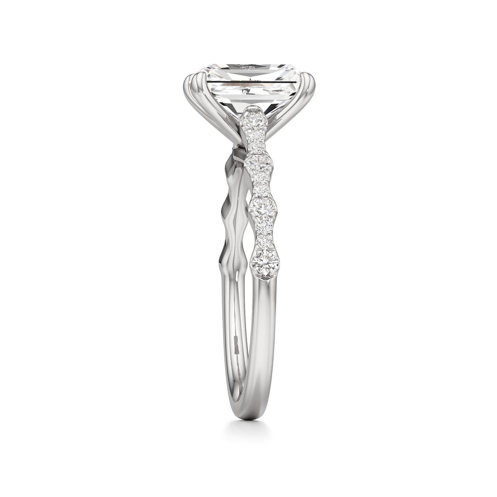 2 ct East-West Lab diamond Ring, IGI Certified Lab Grown Diamond, Scalloped Pavé Solitaire 2ct White Gold Radiant