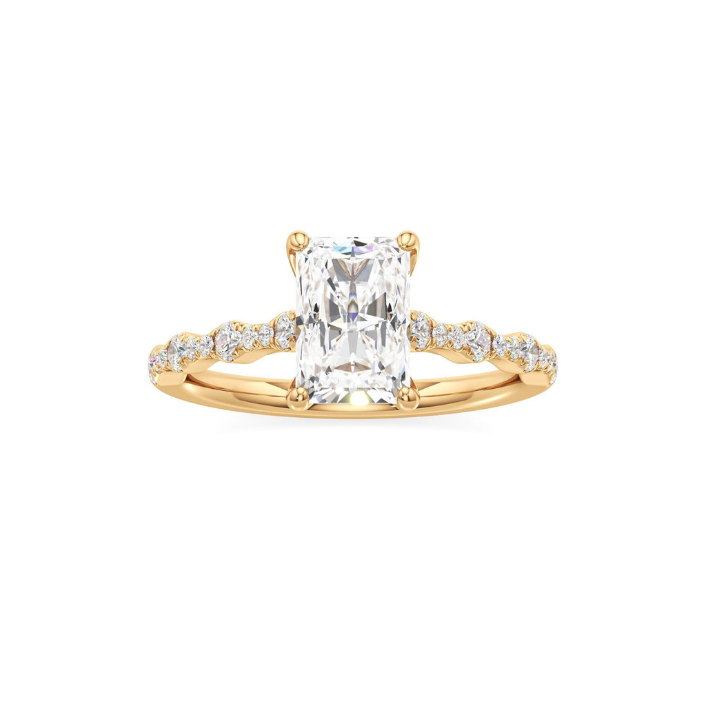 2 ct East-West Lab diamond Ring, IGI Certified Lab Grown Diamond, Scalloped Pavé Solitaire 2ct Yellow Gold Radiant