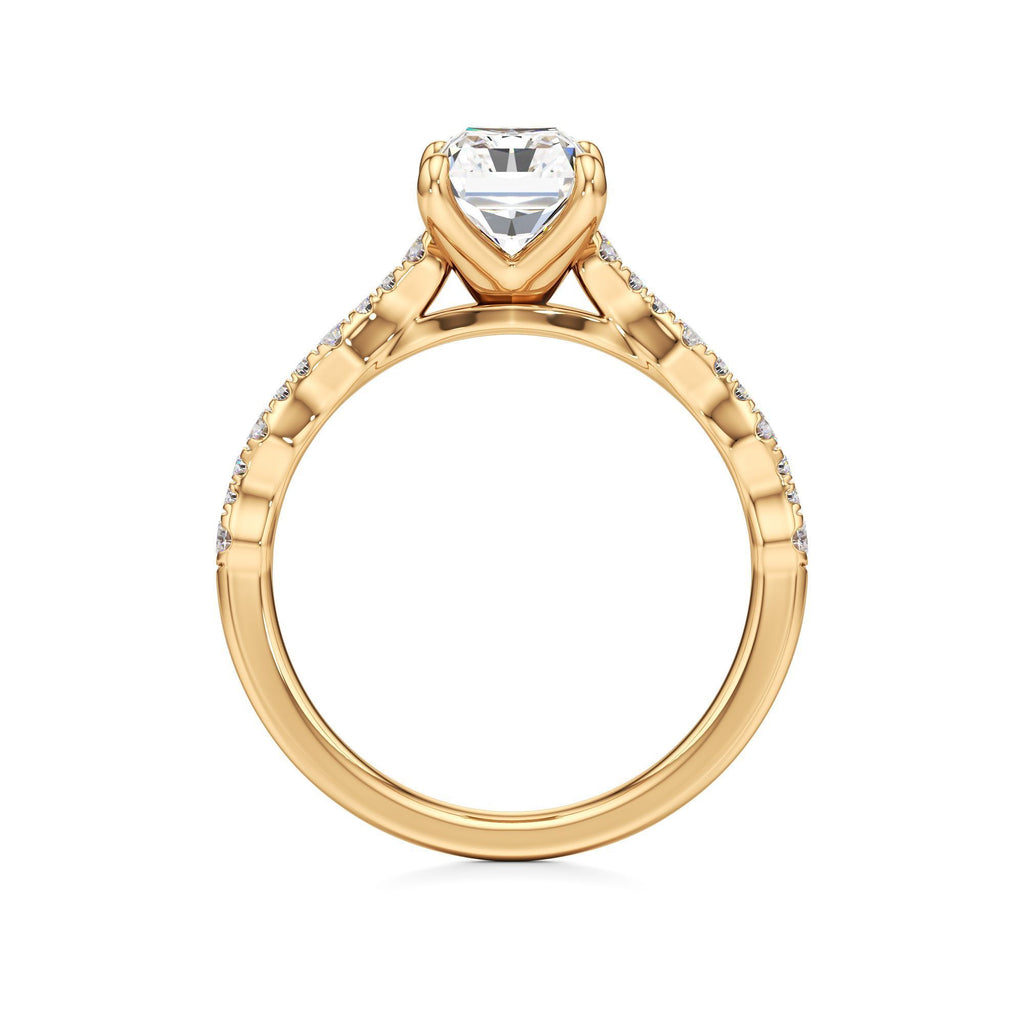 2 ct East-West Lab diamond Ring, IGI Certified Lab Grown Diamond, Scalloped Pavé Solitaire 2ct Yellow Gold Radiant