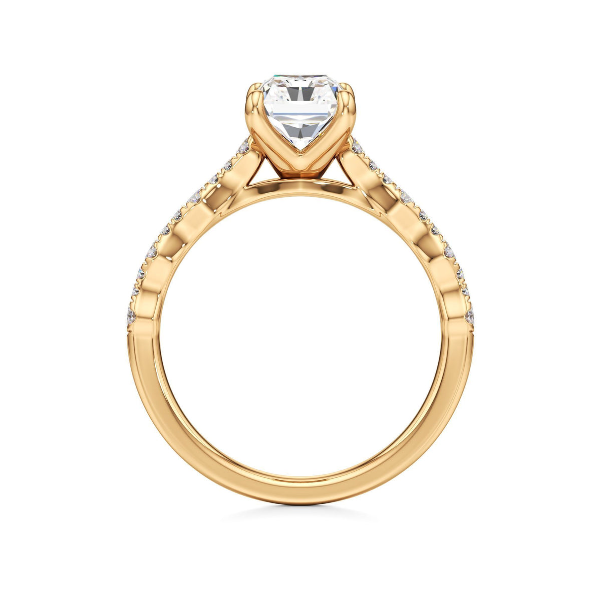 2 ct East-West Lab diamond Ring, IGI Certified Lab Grown Diamond, Scalloped Pavé Solitaire 2ct Yellow Gold Radiant